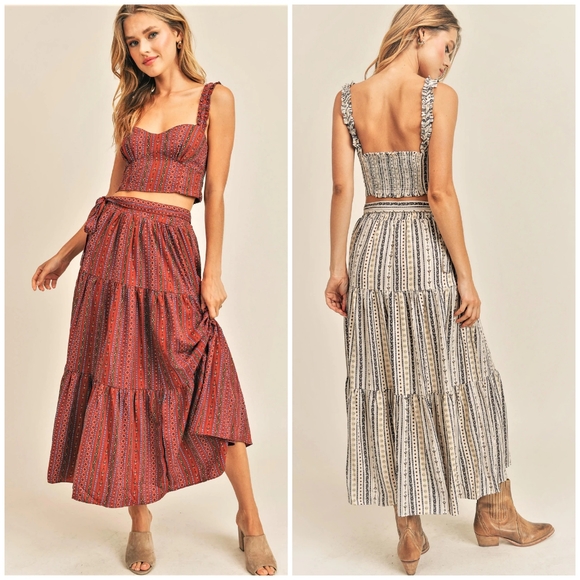 RESET by Jane Aspyn Boho Chic Rust 2-Piece Tiered Maxi Skirt Set - Picture 4 of 6
